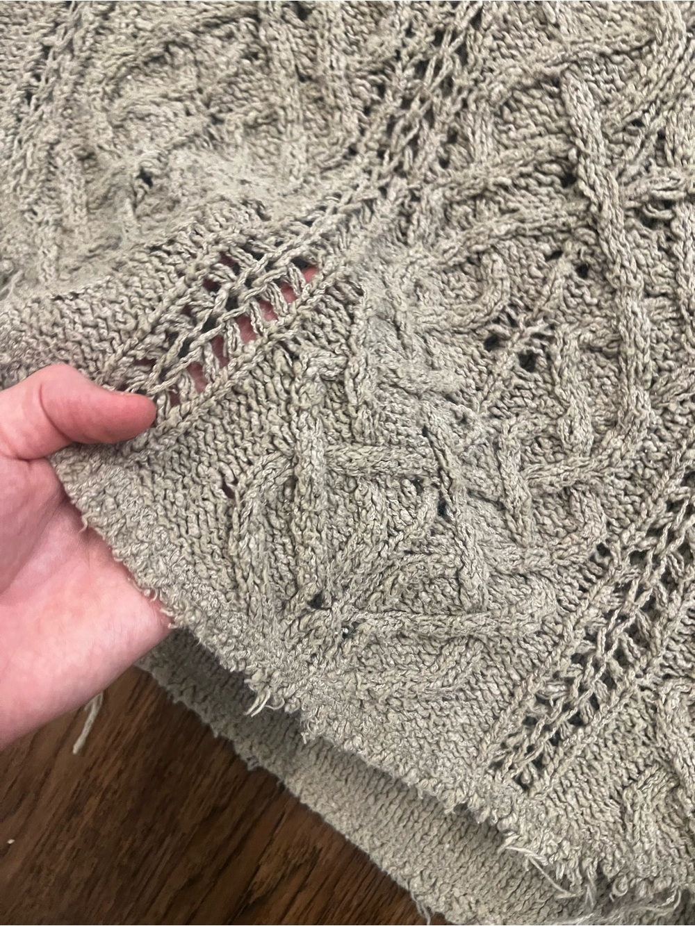 Free People Neutral Beige V-Neck Cable Knit Sweater distressed style - Picture 5 of 5